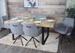 6er-Set Esszimmerstuhl MCW-H71, Küchenstuhl Lehnstuhl Stuhl, Drehbar Auto-Position Stoff/Textil Stahl ~ Hellgrau