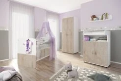 Nonjoo. Babyzimmer Hanna Set 3: Best. Aus Babybett, Kommode, Wickelaufsatz, Wandboard Und Kleiderschrank 2-trg.