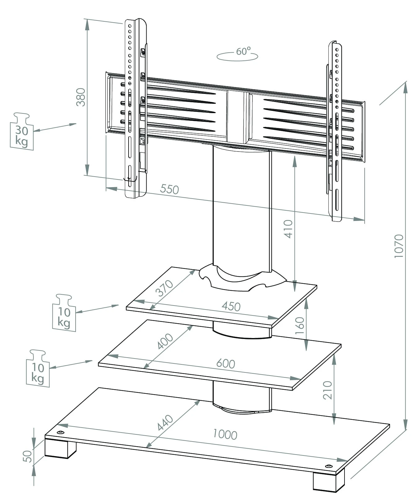 VCM Universal TV VESA Standfuß Ständer Fernseh Rack Alu Glas Amalo Maxi - Image 5