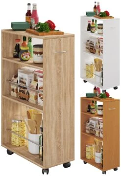 VCM Holz Küchenwagen Servierwagen Rollwagen Nischenschrank Rollbar Rollen Tusal