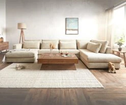 Sofa Isla Chenille Beige 430x225 Cm Ottomane Rechts Wohnlandschaft