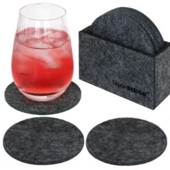 8 Edle Filz-Untersetzer Ø 10cm Runde Filz-Bierdeckel Glas-Untersetzer Set Grau