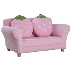 HOMCOM Kinder Erdbeersofa Rosa, Grün 90 X 50 X 43 Cm (LxBxH) | Kindersessel Softsofa Kinderzimmer Sofa Sessel