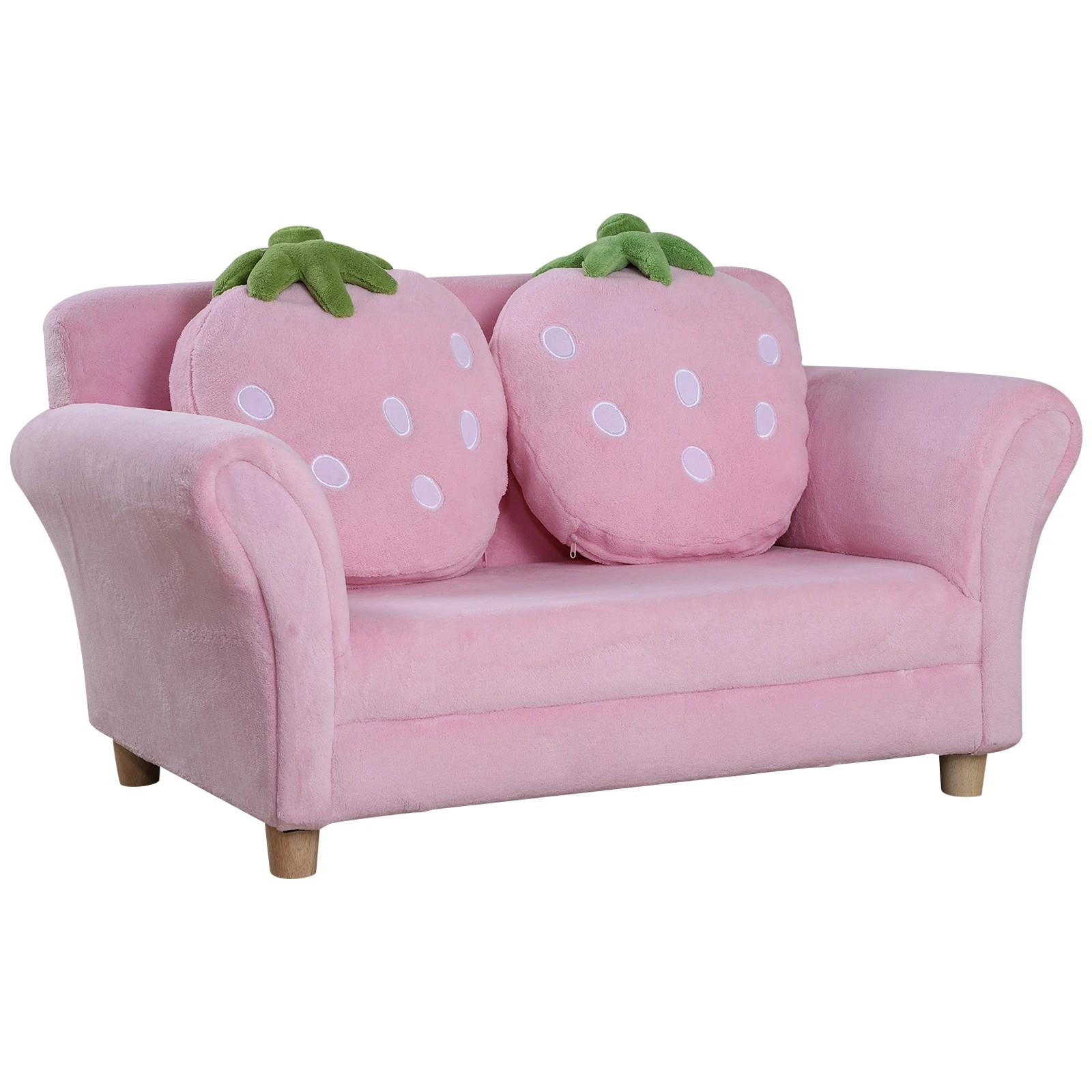 HOMCOM Kinder Erdbeersofa Rosa, Grün 90 X 50 X 43 Cm (LxBxH) | Kindersessel Softsofa Kinderzimmer Sofa Sessel