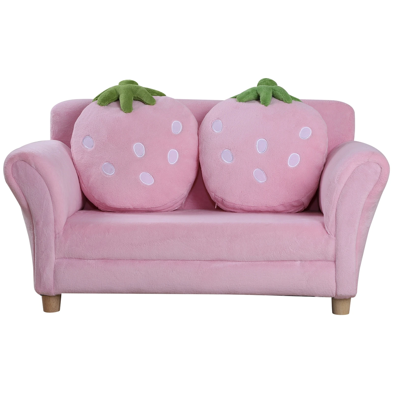 HOMCOM Kinder Erdbeersofa Rosa, Grün 90 X 50 X 43 Cm (LxBxH) | Kindersessel Softsofa Kinderzimmer Sofa Sessel - Image 2