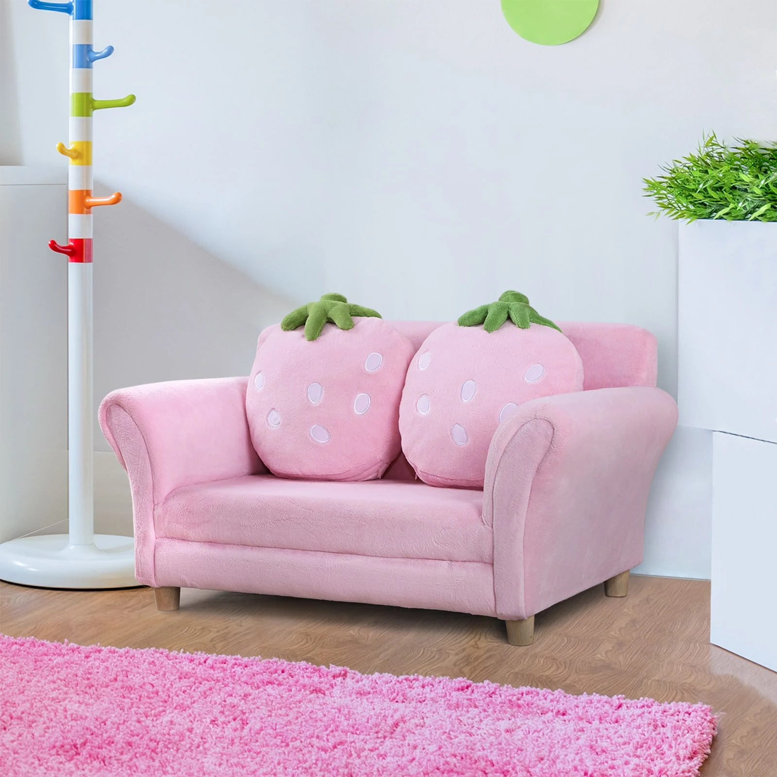 HOMCOM Kinder Erdbeersofa Rosa, Grün 90 X 50 X 43 Cm (LxBxH) | Kindersessel Softsofa Kinderzimmer Sofa Sessel - Image 3