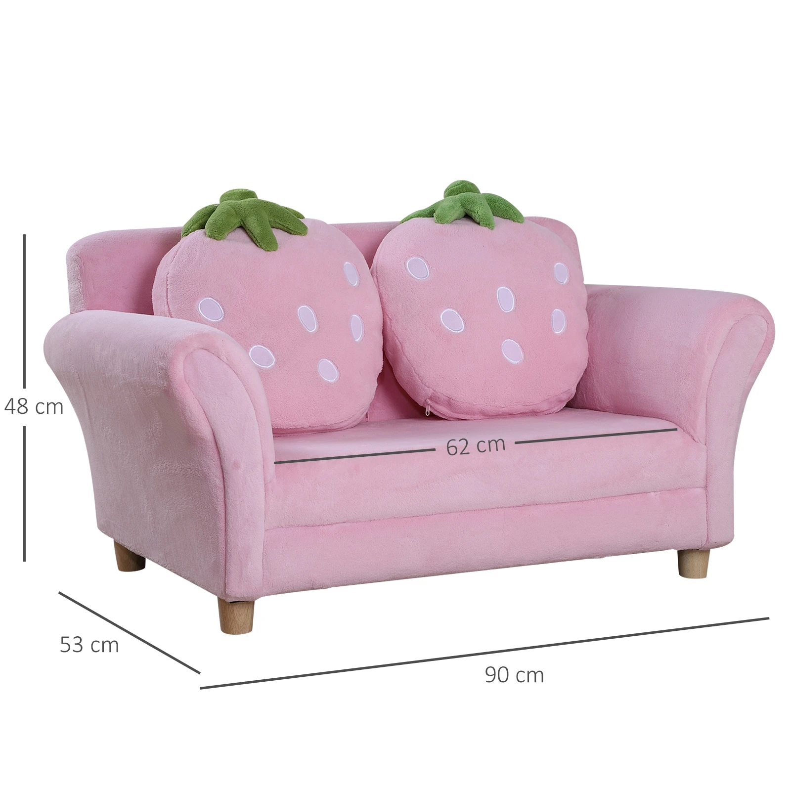 HOMCOM Kinder Erdbeersofa Rosa, Grün 90 X 50 X 43 Cm (LxBxH) | Kindersessel Softsofa Kinderzimmer Sofa Sessel - Image 5