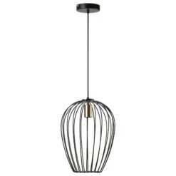 HOMCOM Hängelampe Höhenverstellbar Schwarz Ø26 X 130H Cm | Hängelampe Drahtleuchte Deckenleuchte Lampe Deckenlampe Leuchte