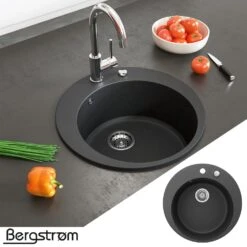 Granit Spüle Küchenspüle Einbauspüle Spülbecken+Drehexcenter+Siphon Schwarz
