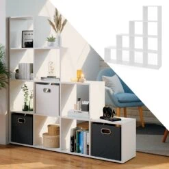 VICCO Treppenregal 10 Fächer Weiß - Raumteiler Stufenregal Bücherregal Büro Büroregal Standregal
