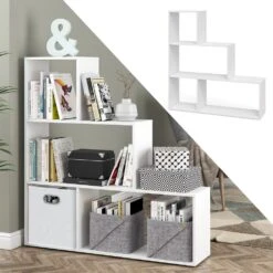 Vicco Treppenregal Asym Raumteiler Bücherregal Regal Wandregal 4 Fächer Weiß