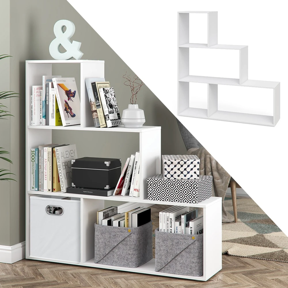 Vicco Treppenregal Asym Raumteiler Bücherregal Regal Wandregal 4 Fächer Weiß