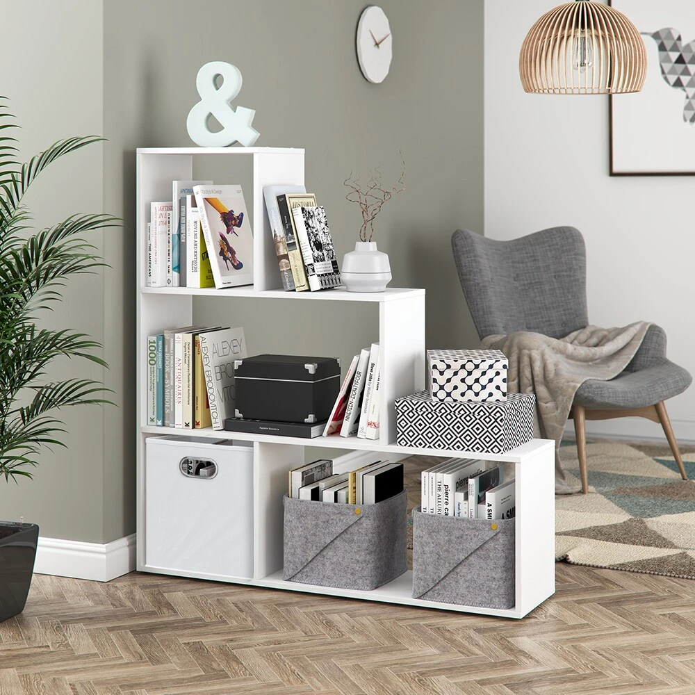 Vicco Treppenregal Asym Raumteiler Bücherregal Regal Wandregal 4 Fächer Weiß - Image 4