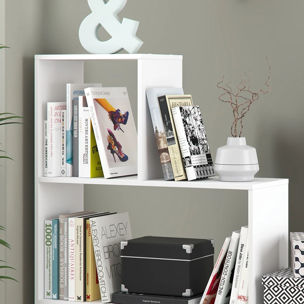 Vicco Treppenregal Asym Raumteiler Bücherregal Regal Wandregal 4 Fächer Weiß - Image 5