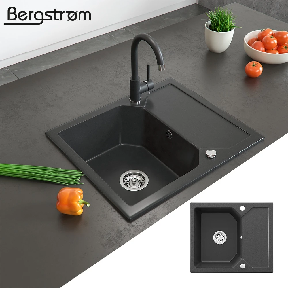 Bergström Granit Spüle Küchenspüle Einbauspüle Spülbecken 590 X 500mm Schwarz - Image 2