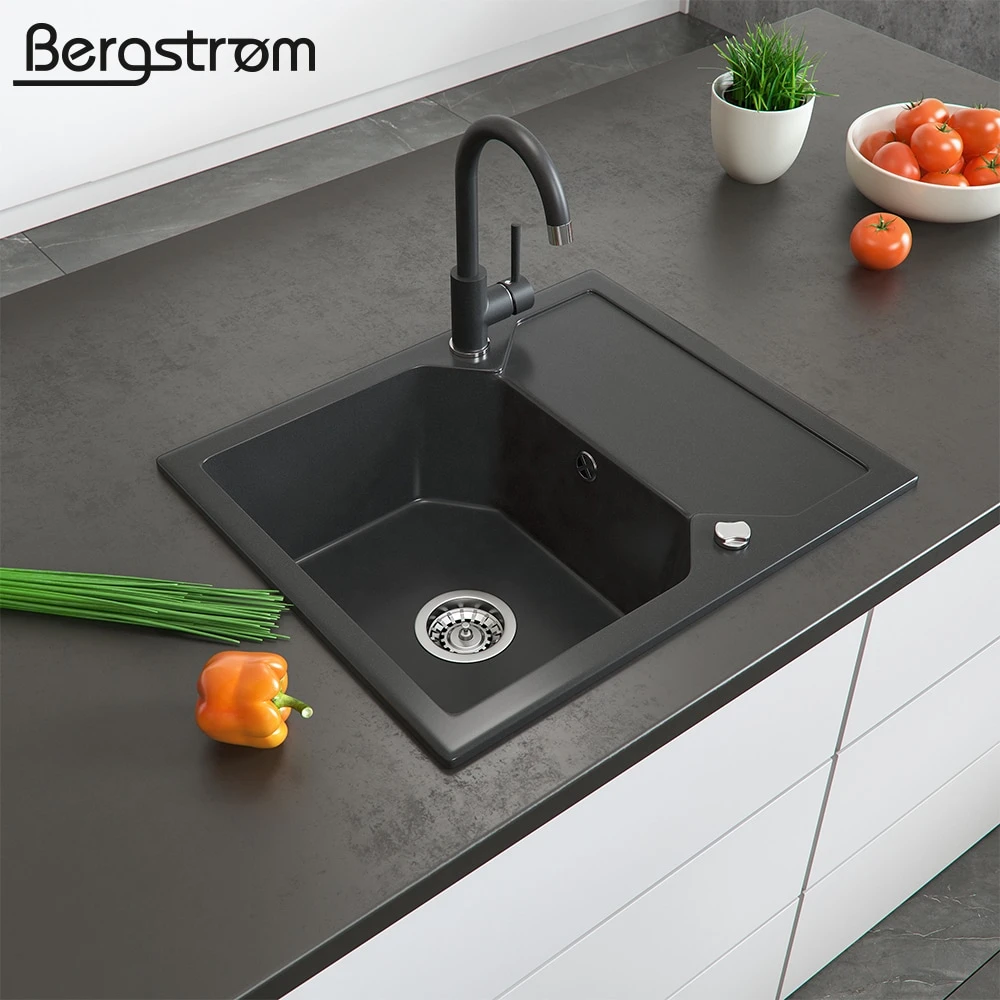 Bergström Granit Spüle Küchenspüle Einbauspüle Spülbecken 590 X 500mm Schwarz - Image 4