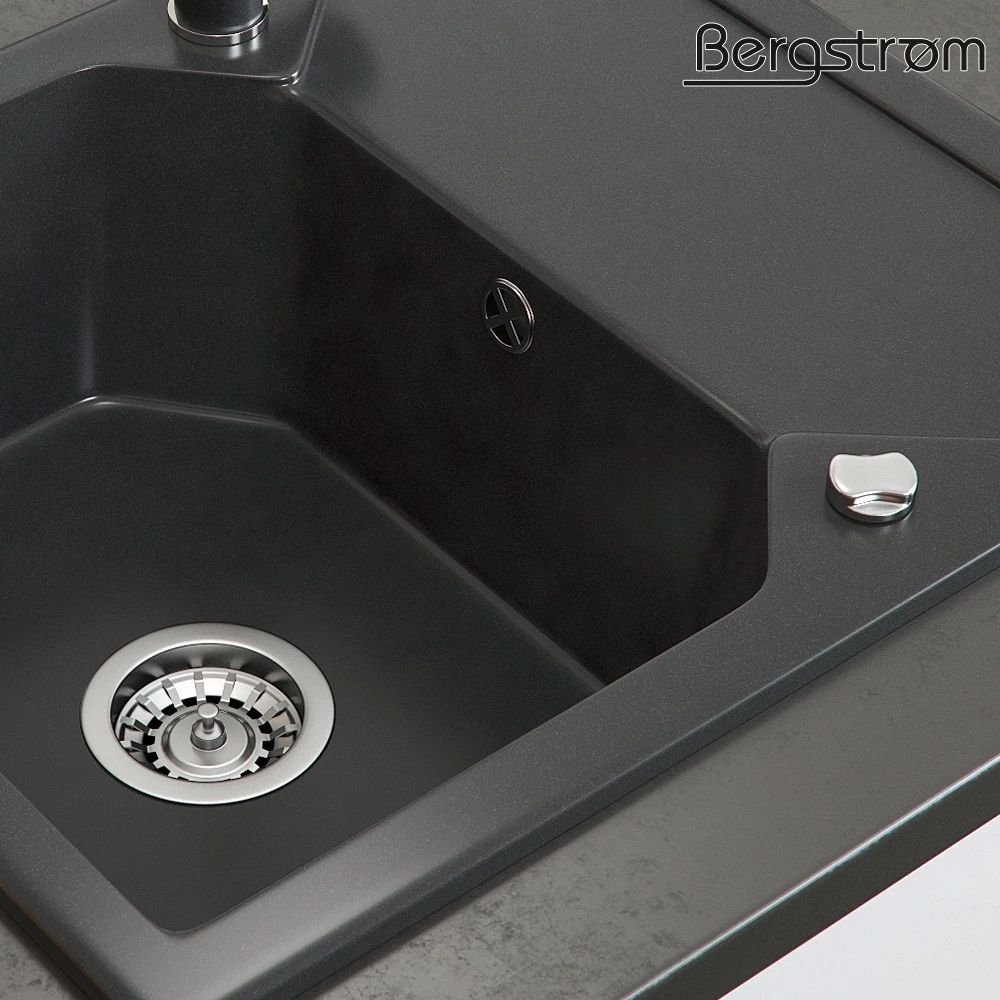 Bergström Granit Spüle Küchenspüle Einbauspüle Spülbecken 590 X 500mm Schwarz - Image 5