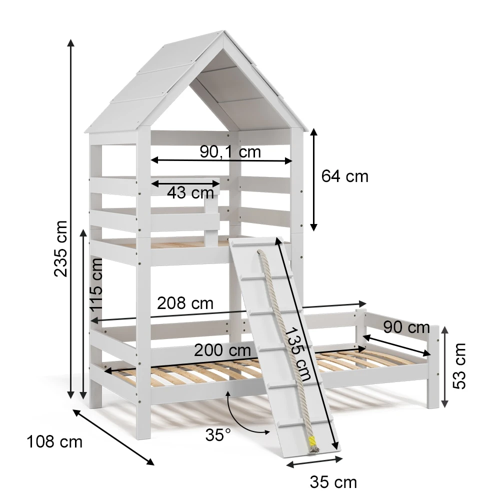 Kinderbett Teddy 90x200cm Mit Matratze Spielbett Jugendbett Spielturm VitaliSpa - Image 3