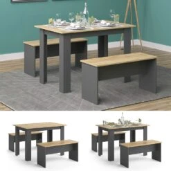 Vicco Tischgruppe Sitzgruppe Esszimmer Sentio Esstisch Anthrazit Eiche 110 Cm