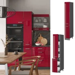 Vicco Apothekerhochschrank Küchenschrank Küchenzeile R-Line 30 Cm Anthrazit Bordeaux