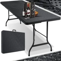 KESSER® Buffettisch Tisch Klappbar Kunststoff 180x75 Cm Rattan Optik Campingtisch Partytisch Klapptisch Gartentisch Für Garten Terrasse Und Balkon Zusammenklappbar 6 Personen Ink. Tragegriff