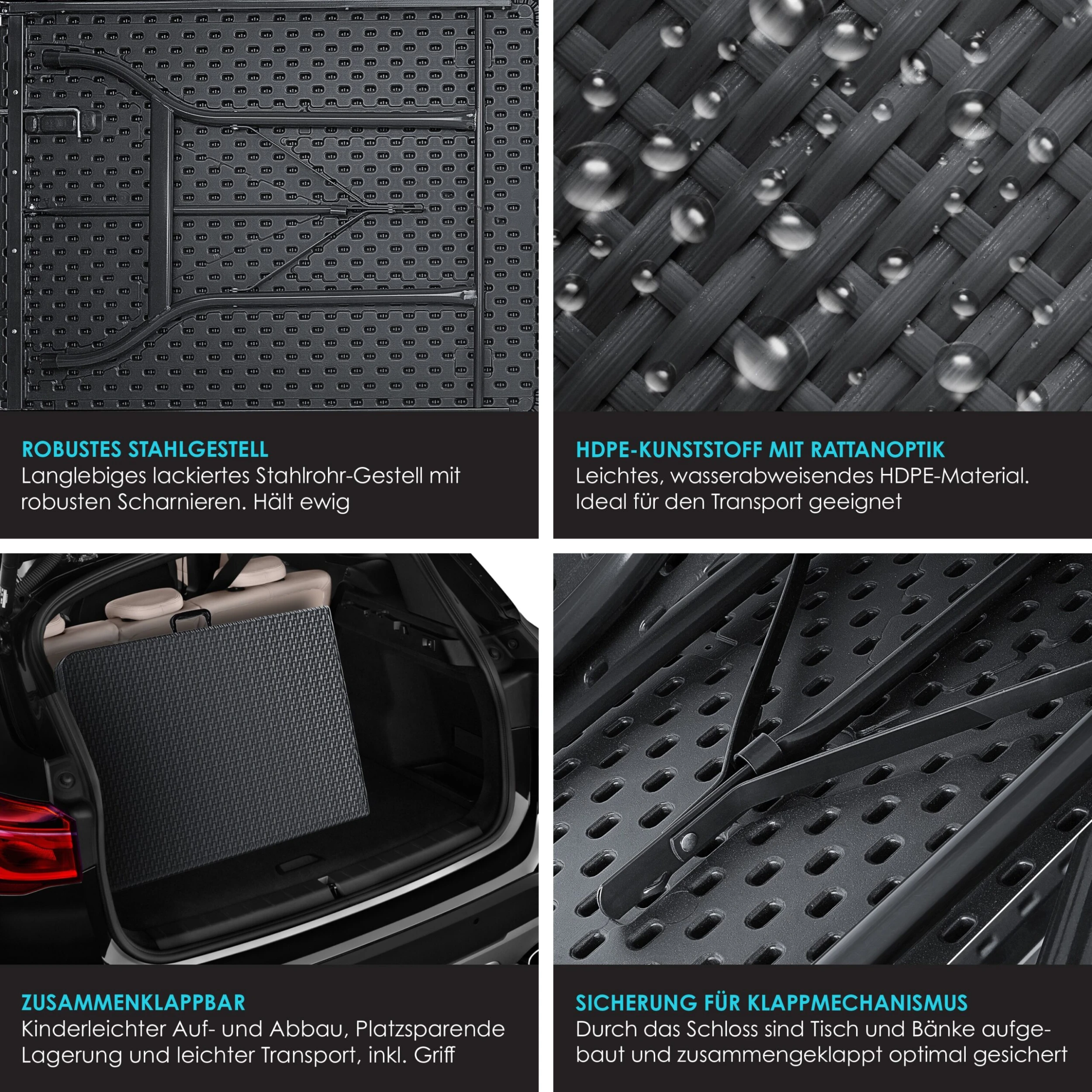 KESSER® Buffettisch Tisch Klappbar Kunststoff 180x75 Cm Rattan Optik Campingtisch Partytisch Klapptisch Gartentisch Für Garten Terrasse Und Balkon Zusammenklappbar 6 Personen Ink. Tragegriff - Image 3