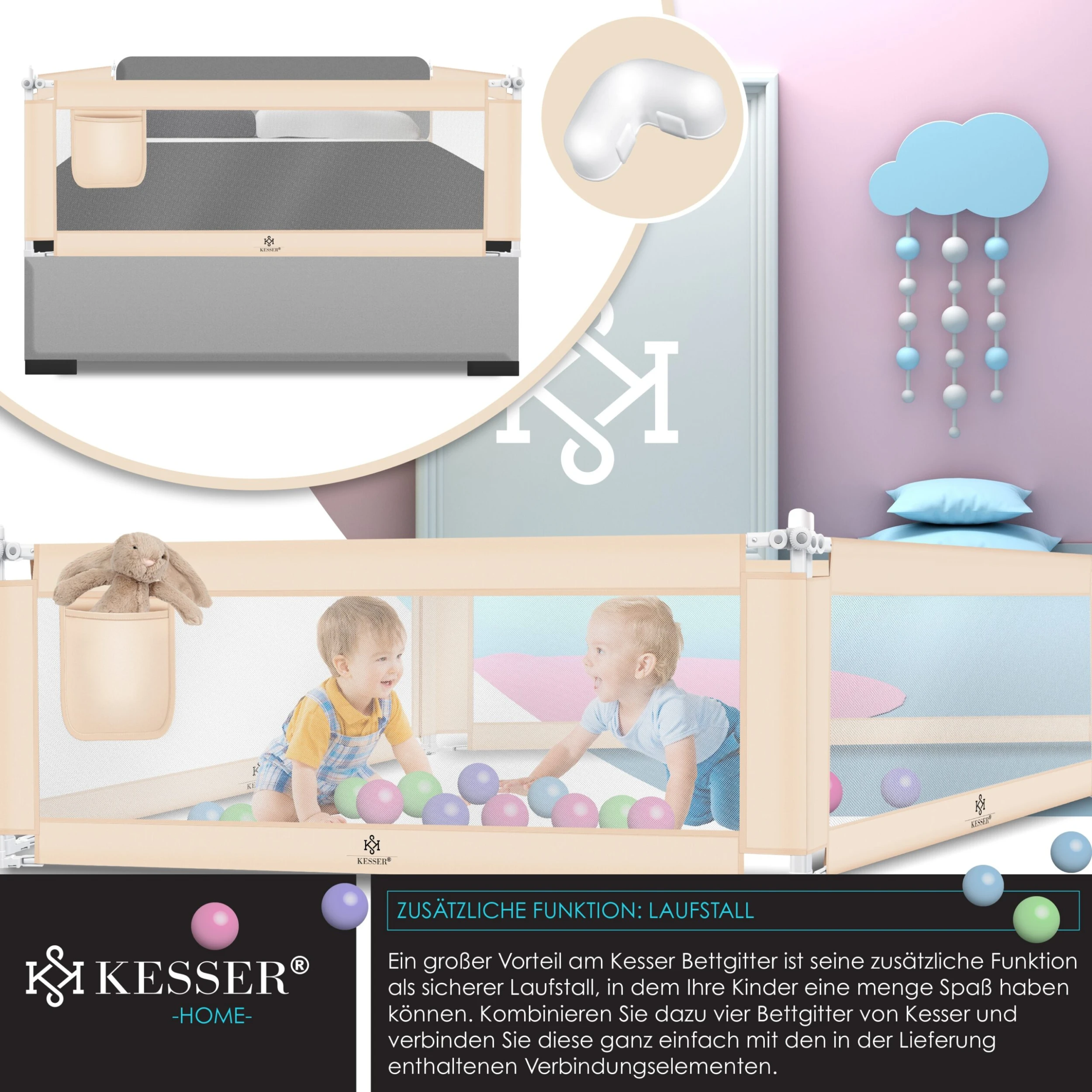 KESSER® Bettgitter Bettschutzgitter Kinderbettgitter Für Kinder Babybettgitter Kinderbettschutzgitter - Image 5