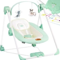 KIDIZ® Babywippe Babyschaukel Mit 5 Geschwindigkeitseinstellungen Zusammenklappbarer Baby Wippe Schaukel Babyhochstuhl Mit Spielbogen Spielzeugen 5 Beruhigende Naturgeräusche Neugeborene