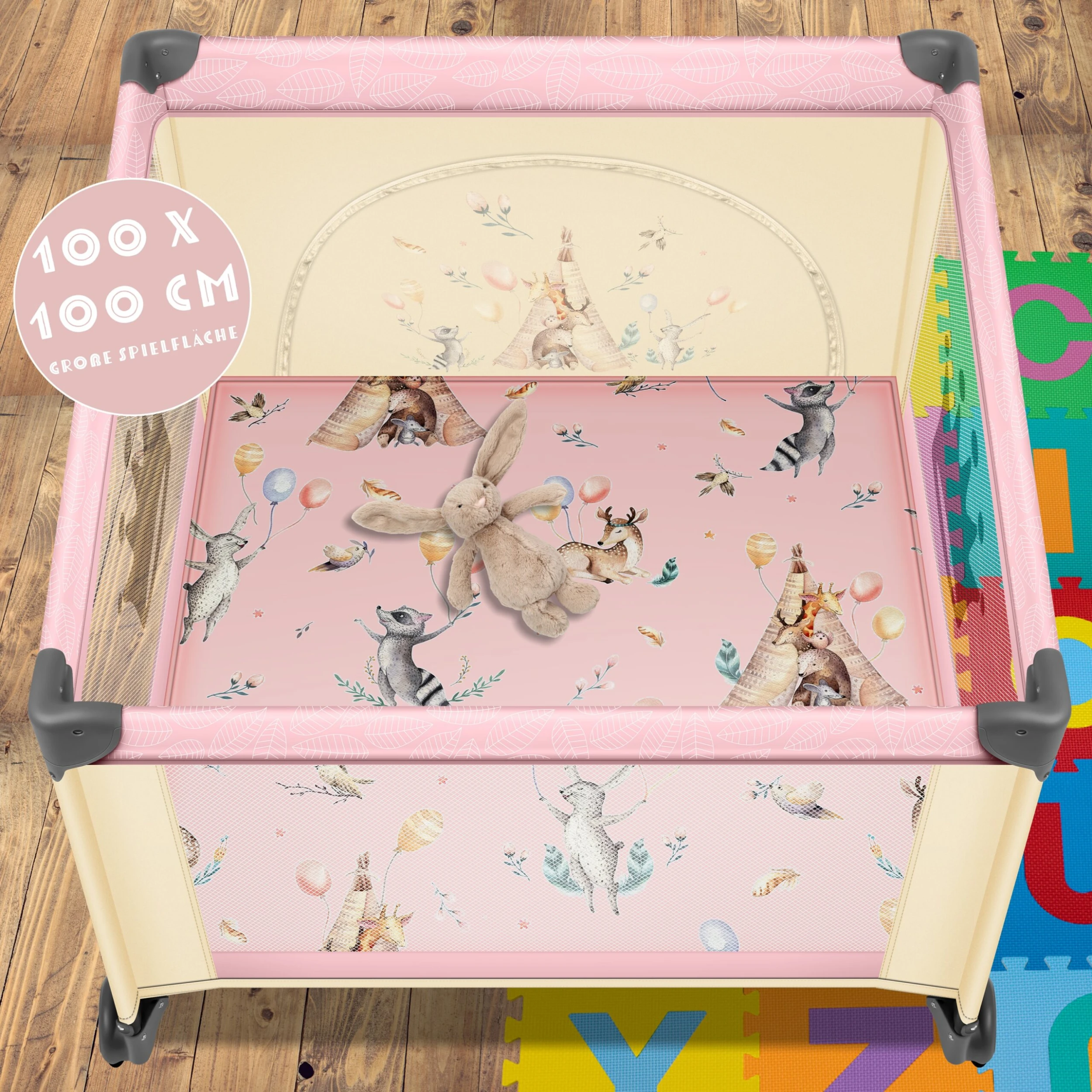 KIDIZ® Baby Laufstall Faltbar Kinderbett, Reisebett Zusammenklappbar Ab Geburt Bis 15 Kg, Seiteneingang, Sicherungssystem LockGuard, Mit Räder, Inkl. Tragetasche Krabbelgitter - Image 5